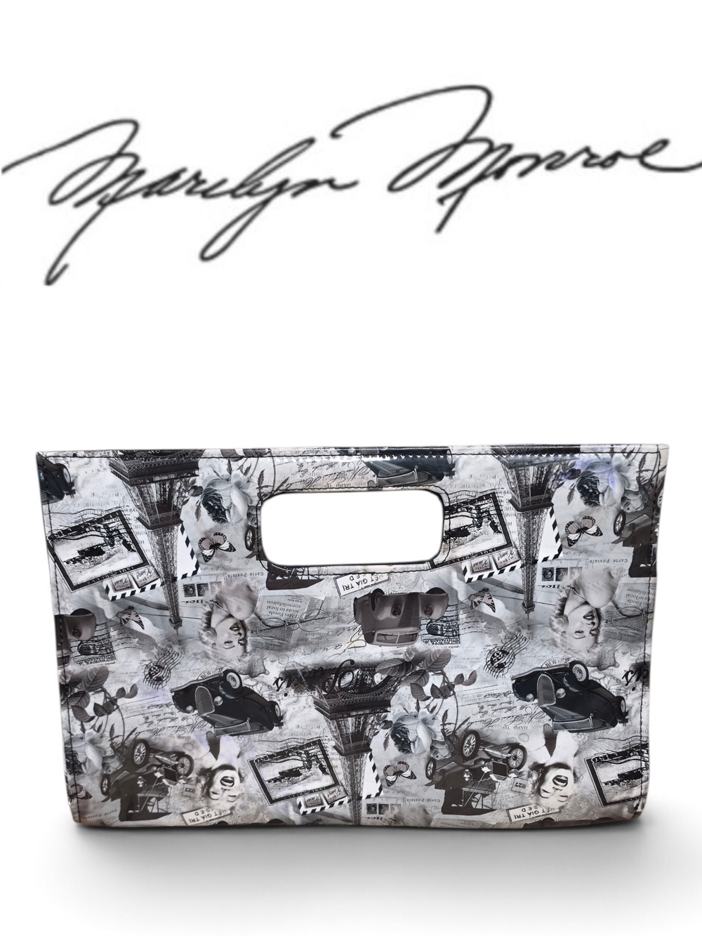 Marilyn Monroe Black & White Collage Cutout-Handle Clutch